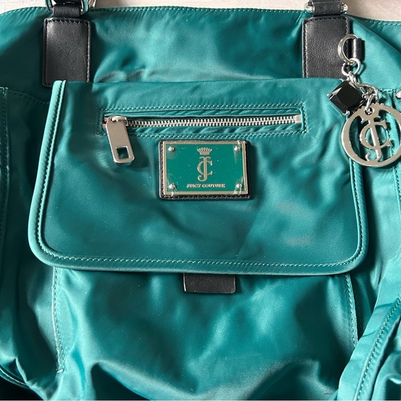 NWT Juicy Couture Green Hot Pink Interior Nylon Shoulder Tote Bag - Picture 3 of 11